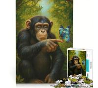 Rompecabezas de 1000 Piezas para Adultos: Chimpancé con Mariposa en la exuberante Selva, Juguetes para armar, interacción Entre Padres e Hijos, colección de Artistas, Bellas Artes 50x75cm