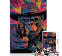 Rompecabezas de 1000 Piezas para Adultos Chimpancé Pistolero Rompecabezas para Adultos Juego de ingenio para aliviar el estrés y ejercitar el Cerebro (Tamaño 38x52cm)