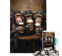 Rompecabezas de 1000 piezas para adultos Chimpancés disfrutando de una cerveza juntos Rompecabezas para adultos juegos relajantes vacaciones en casa matar el tiempo desafiante para completar (50x75cm)