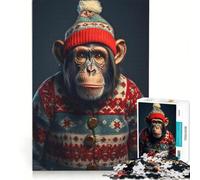 Rompecabezas de 1000 Piezas para Adultos: Chimpancés navideños alegres, Juguetes para armar, decoración para el hogar, cumpleaños y Navidad 38x52cm