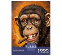 Rompecabezas De 1000 Piezas para Adultos Chimpanzee Smoking Cigar Painting Rompecabezas Práctico Juego Decoración del Hogar Cumpleaños Y Navidad 70x50cm/1000pcs