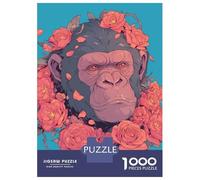 Rompecabezas De 1000 Piezas para Adultos Chimpanzee with Roses Digital Art Rompecabezas para Adultos Juego Familiar Vacaciones En Casa Matar El Tiempo Desafiante De Completar 52x38cm/1000pcs