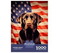 Rompecabezas De 1000 Piezas para Adultos Chocolate Labrador and American Flag Rompecabezas para Adultos Juegos De Relajación Regalos para Mujeres Desafío Educativo 52x38cm/1000pcs