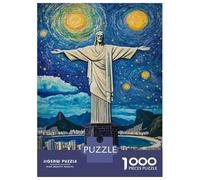 Rompecabezas De 1000 Piezas para Adultos Christ The Redeemer Starry Night Rompecabezas para Adultos Juego Práctico Decoración del Hogar Difícil Y Desafiante 38x26cm/1000pcs