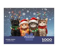 Rompecabezas De 1000 Piezas Para Adultos Christmas Cats Cat Christmas Light Reindeer Santa Christmas Cat Lover Rompecabezas Para Adultos Juego Familiar Decoración De Pared Gran Regalo Para Jugar 70x50