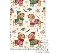 Rompecabezas De 1000 Piezas para Adultos Christmas Dachshund Wrapping Paper Rompecabezas para Adolescentes Juego De Ingenio Análisis Y Lógica Difícil Y Desafiante 38x26cm/1000pcs
