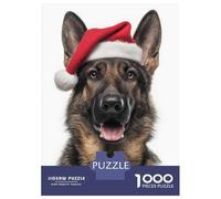 Rompecabezas De 1000 Piezas Para Adultos Christmas German Shepherd Dog with Santa Hat Rompecabezas Para Adultos Juegos De Relajación Regalo De Cumpleaños Interacción Entre Padres E Hijos 52x38cm/1000p