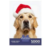 Rompecabezas De 1000 Piezas para Adultos Christmas Golden Retriever with Santa Hat Rompecabezas para Adultos Juego Familiar Regalos para Mujeres Regalos para Amigos Y Familiares 52x38cm/1000pcs