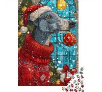 Rompecabezas De 1000 Piezas para Adultos Christmas Greyhound Dog Decorations Rompecabezas para Adultos Análisis Práctico del Juego Y Lógica Interacción Entre Padres E Hijos 52x38cm/1000pcs