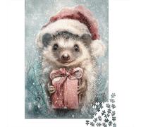 Rompecabezas De 1000 Piezas para Adultos Christmas Hedgehog with Gift Rompecabezas para Adultos Juegos Familiares Decoración Desafiante De Completar 52x38cm/1000pcs