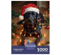 Rompecabezas De 1000 Piezas para Adultos Christmas Labrador with Lights and Hat Rompecabezas para Adultos Juego Práctico Decoración del Hogar Difícil Y Desafiante 70x50cm/1000pcs