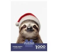 Rompecabezas De 1000 Piezas para Adultos Christmas Sloth with Santa Hat Portrait Rompecabezas para Adultos Juguetes DIY Regalos para Mujeres Regalos para Amigos Y Familiares 70x50cm/1000pcs