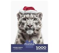 Rompecabezas De 1000 Piezas para Adultos Christmas Snow Leopard with Santa Hat Rompecabezas para Adultos Juegos De Relajación Regalo De Cumpleaños Interacción Entre Padres E Hijos 70x50cm/1000pcs