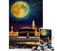 Rompecabezas de 1000 Piezas para Adultos Cielo Nocturno la Mezquita de la Kaaba en La Meca Pintura decoración del hogar Juguetes Gran Regalo para Juegos Juegos de relajación Mejora del Amor