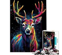Rompecabezas de 1000 Piezas para Adultos Ciervo Colorido con Gotas Que ayudan a ejercitar el Cerebro Decoración Juego de ingenio Apto para Mayores de 14 años (38x26cm)