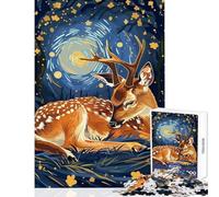 Rompecabezas de 1000 Piezas para Adultos Ciervo descansando en la Noche Estrellada Juguetes antiestrés Grandes Regalos y Juguetes Juego Imposible desafío Educativo tamaño 38x26cm