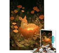 Rompecabezas de 1000 Piezas para Adultos Ciervo descansando en un Campo de Calabazas Rompecabezas Relajante para Adultos Decoración de Pared cumpleaños y Navidad (Tamaño 38x26cm)