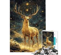 Rompecabezas de 1000 Piezas para Adultos Ciervo Dorado bajo Las Estrellas Rompecabezas para Adolescentes Juegos relajantes Decoración del hogar Actividades Divertidas en casa (Tamaño 38x52cm)