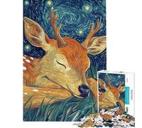 Rompecabezas de 1000 Piezas para Adultos Ciervo durmiendo bajo una Noche Estrellada Rompecabezas para Adultos Que estimula la Mente y Mejora la Memoria (tamaño 50x75cm)