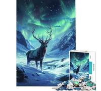 Rompecabezas de 1000 Piezas para Adultos Ciervo majestuoso bajo la Aurora Boreal Juguete Educativo y desafiante para aliviar el estrés Regalos de cumpleaños tamaño 38x52cm