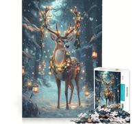 Rompecabezas de 1000 Piezas para Adultos: Ciervo navideño en el Bosque, Juego de ingenio, Interesante para Reducir el estrés y Mejorar el Amor Entre Parejas 38x52cm
