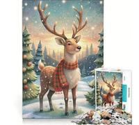 Rompecabezas de 1000 Piezas para Adultos: Ciervo navideño en un país de Las Maravillas Invernal Juego práctico, antiestrés, Toda la Familia 38x52cm
