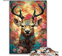 Rompecabezas de 1000 Piezas para Adultos,Ciervos Coloridos con Flores de Madera, Navidad y Año Nuevo,Regalo navideño de 50x75cm para Fiestas,cumpleaños y Noches de Juegos Familiares