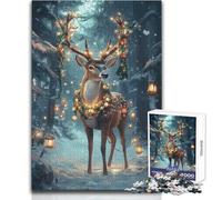 Rompecabezas de 1000 Piezas para Adultos, Ciervos navideños en el Bosque, para Disfrutar de un Ocio Tranquilo, relajación, Ajuste Estable, Corte preciso, tamaño del Juguete: 38x52cm