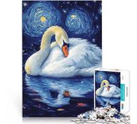 Rompecabezas de 1000 Piezas para Adultos Cisne bajo la Noche Estrellada Análisis y lógica con Piezas de Formas aleatorias Que se entrelazan Completamente 52x38cm