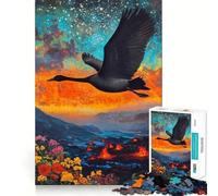 Rompecabezas de 1000 Piezas para Adultos Cisne Negro Volando sobre un Paisaje volcánico Decoración de Ajuste Limpio,Actividad Cerebral Divertida,Juego Acogedor,Regalo Festivo de Ocio 50x75cm