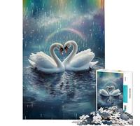 Rompecabezas de 1000 Piezas para Adultos Cisnes Enamorados bajo la Lluvia del arcoíris Juego Educativo Juguetes didácticos Regalos estupendos y Juguetes adecuados para Parejas tamaño 38x26cm