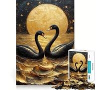 Rompecabezas de 1000 Piezas para Adultos Cisnes Negros bajo la Luna Dorada Juego de articulaciones afiladas,Juguete para Resolver Problemas,diversión Tranquila,decoración navideña 38x26cm