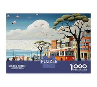 Rompecabezas De 1000 Piezas para Adultos City Life Vibrant Urban Scene with People Walking, Bus, and Ocean View Rompecabezas para Adultos Juguetes Antiestrés Pero Divertido Y Humorístico Es Ideal Com