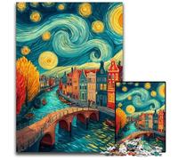 Rompecabezas de 1000 Piezas para Adultos, Ciudad bajo el Cielo Nocturno, Juguetes educativos de Aprendizaje, Toda la Familia a Partir de los 14 años, 26x38cm