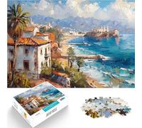 Rompecabezas de 1000 Piezas para Adultos Ciudad Costera de Playa mediterránea Juego de Preguntas decoración de Pared 52x38cm
