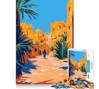 Rompecabezas de 1000 Piezas para Adultos Ciudad del Desierto de Marruecos,Arte Minimalista,articulaciones Suaves,diversión,Desarrollo Mental,Juego Casual,diversión de cumpleaños (38x26cm)