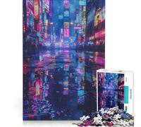 Rompecabezas de 1000 Piezas para Adultos, Ciudad Neón Cyberpunk, Juego práctico, Carrera de Velocidad Manual, con Piezas de Formas aleatorias Que encajan Perfectamente 38x26cm