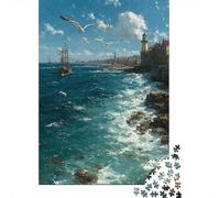 Rompecabezas De 1000 Piezas para Adultos Coastal Serenity with Lighthouse Rompecabezas para Adultos Juego Familiar Análisis Y Lógica Cumpleaños Y Navidad 38x26cm/1000pcs