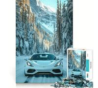 Rompecabezas de 1000 Piezas para Adultos Coche Deportivo Blanco en montañas Nevadas Divertido Juego de Memoria con componentes Resistentes y de Corte Limpio aliviar el estrés