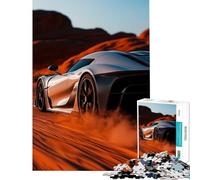 Rompecabezas de 1000 Piezas para Adultos Coche Deportivo Koenigsegg Jesko Plateado en el Desierto Juegos relajantes Juguetes adictivos para Cultivar la Paciencia Regalos de Decoración de Pared