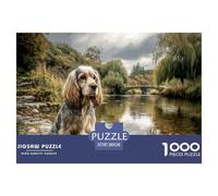 Rompecabezas de 1000 Piezas para Adultos: Cocker Spaniel Sentado Junto a un Lago Tranquilo. Difícil, difícil y Educativo. Descompresión. 38 x 26 cm (1000 Piezas).