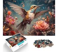 Rompecabezas de 1000 Piezas para Adultos Colibrí en el jardín Entrena tu Cerebro y Tus Manos con póster a Juego y Hoja de Trivia 38x26cm