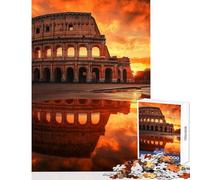 Rompecabezas de 1000 Piezas para Adultos Coliseo de Roma al Atardecer Juego de ingenio decoración de Pared Juguetes para Fortalecer el Amor Entre Parejas (38x26cm)
