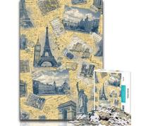 Rompecabezas de 1000 Piezas para Adultos, Collage de Sellos de París, desafiante y Estimulante, Toda la Familia a Partir de 14 años, 38x26cm