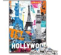 Rompecabezas de 1000 Piezas para Adultos, Collage de Sellos de París, Ideal para Oficina, Dormitorio y Sala de Estar (tamaño 50x75cm)