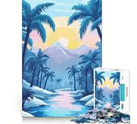 Rompecabezas de 1000 Piezas para Adultos,Color Azul Pastel,Oasis Tranquilo en el Desierto,Arte Minimalista,Corte Premium,Juego Que estimula la Mente,diversión sin Preocupaciones,decoración navideña