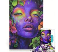 Rompecabezas de 1000 Piezas para Adultos Color Morado neón Rostro de Mujer Hermosa Juego Educativo Actividades Familiares fortalece el Amor Entre Parejas 50x75cm