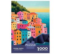 Rompecabezas De 1000 Piezas Para Adultos Colorful Coastal Italy Village Painting Rompecabezas Para Adolescentes Juguetes De Bricolaje Que Mejoran La Memoria Regalos De Cumpleaños Y Únicos 38x26cm/1000