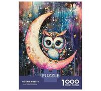 Rompecabezas De 1000 Piezas para Adultos Colorful Crescent Moon Owl Art Print-2 Rompecabezas para Adultos Juegos Relajantes El Montaje De Patrones 70x50cm/1000pcs