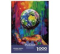 Rompecabezas De 1000 Piezas para Adultos Colorful Earth Holding Hand Art Print Rompecabezas para Adultos Juego Familiar Decoración De Pared Oferta como Regalos para Toda La Familia 70x50cm/1000pcs